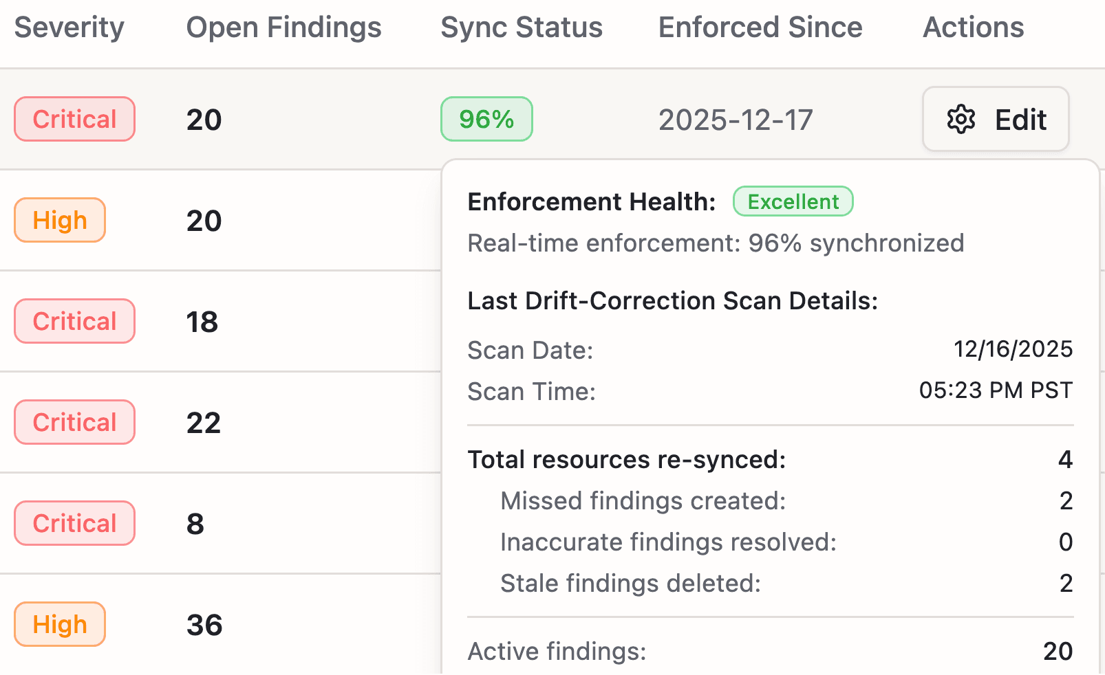 qrie drift correction details showing scan metrics